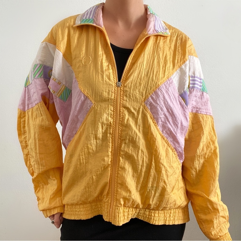 Vintage 80s Sergio Tacchini pastel windbreaker jacket size 8 medium womens